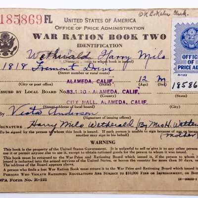Coverlet and War Ration Book 2 issued Harry Wetherald, 1941-1945