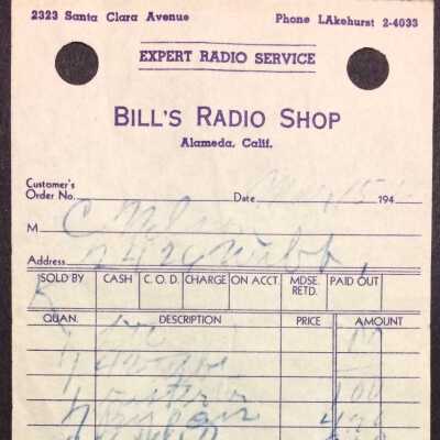 Receipt from Bill's Radio Shop, 1946