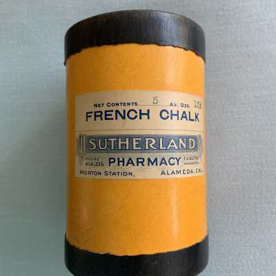Sutherland Pharmacy cardboard container, 1920s