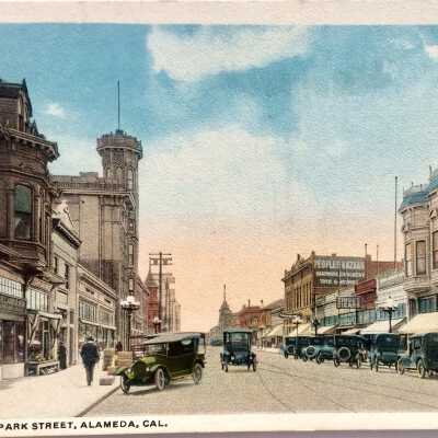 Postcard of Park Street, Looking south from Santa Clara, c. 1920s