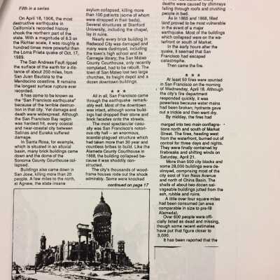 Earthquake! April 18, 1906 (Part 1): Alameda Journal, Dec. 22, 1989, Woody Minor, 1906 Earthquake, part 1, p1.
