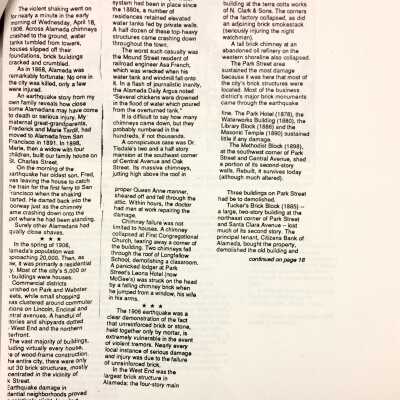 Earthquake! April 18, 1906 (Part 2): Alameda Journal, Dec. 28, 1989, Woody Minor, 1906 Earthquake, part 2, p1.