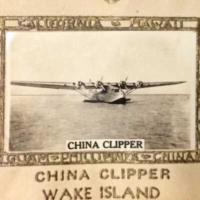 Detail front: Mini photo of a China Clipper included on the front of the envelope.