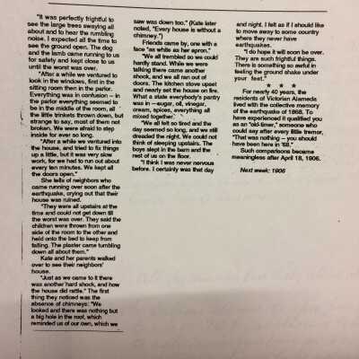 Earthquake! 1868: Alameda Journal, Dec 15-18, Woody Minor, 1868 Earthquake, part 2, p2.