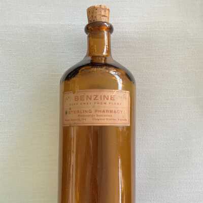 Amber glass medicinal bottle from Benzine Sterling Pharmacy, c. 1920s
