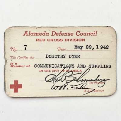 Red Cross - Alameda Defense Council ID card of Dorothy Dyer, 1942