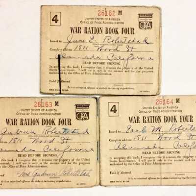 War Ration Books No. 4 issued to residents of 1811 Wood Street, 1941-1945