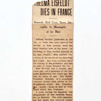 Neswpaper clipping about Thelma Eisfeldt, 1919