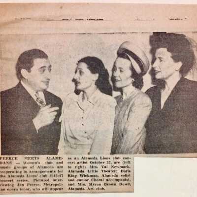 Clipping showing members of the Lions Club and Opera Singer Jan Peerce, c. 1940s