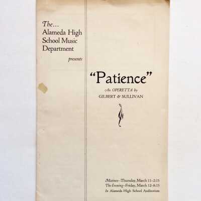 Program 'Patience' by Alameda High School Music Department, c. 1930s