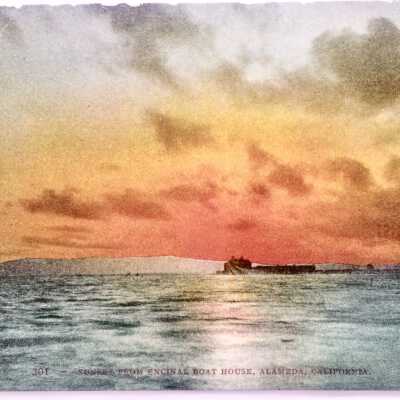 Postcard sunset from the Encinal Boat House, early 1900s