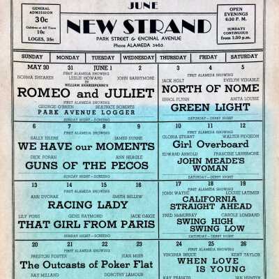 Flyer with list of coming attractions, June, New Strand Theatre, c. 1936-1937