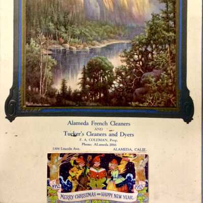 Calendar advertising Alameda French Cleaners and Tucker's Cleaners & Dyers, 1932