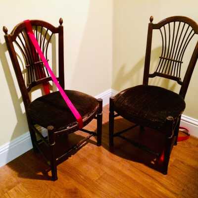 Two hepplewhite-style chairs with plush upholstery, c. 1890