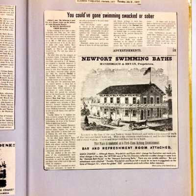 Advertisement for Newport Swimming Baths, originally the Alameda Bath House.