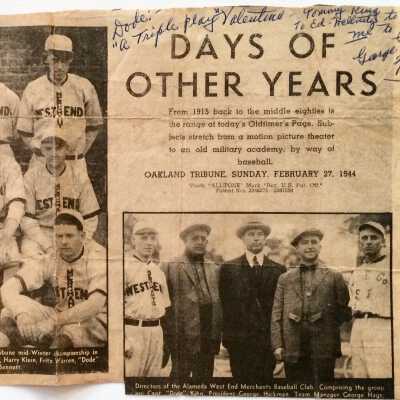 Clipping about the 1921 Alameda Merchants' Baseball Club, 1944