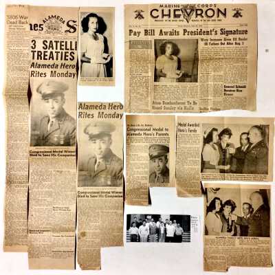Newspaper clippings about Pfc. Harold Gonsalves, c. 1945-1946