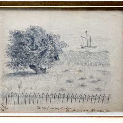 Pencil sketch from view from San Antonio Ave window, by Fannie Deas, 1880