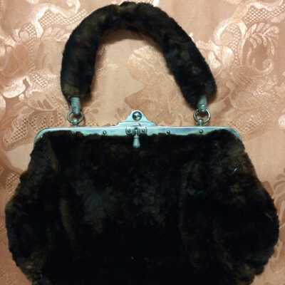 Beaver fur purse with nickle plated frame, c. 1910
