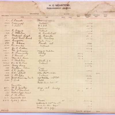 Ledger pages of H. G. Mehrtens, 1925-1927