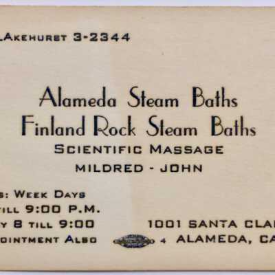 Business card of the Alameda Steam Baths, prior to 1971