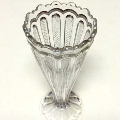 Pressed clear glass vase with stippled design, early 1900s to 1920
