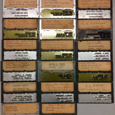 Addressograph address plates, Barracks No. 635 Veterans of WWI, before 1970