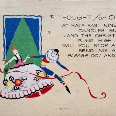 Christmas greeting postcard with message, 1920