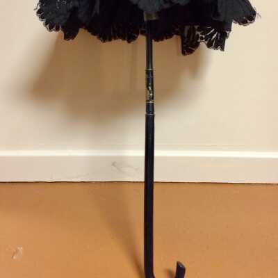 Black Taffeta carriage parasol with machine lace trim, c. 1890