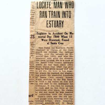 Clipping re. S. Dunn and 1890 Webster Street Bridge Disaster