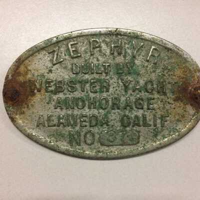 Oval plaque from an object 'Zephyr', built by Webster Yacht Anchorage