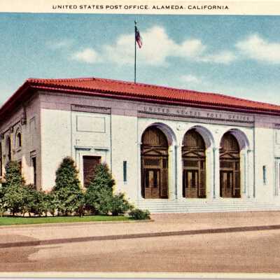 Postcard of main facade Alameda Post Office, c. 1920