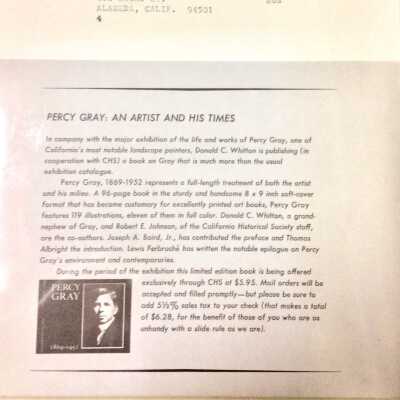 Booklet of California Historical Society with article on Percy Gray, 1970