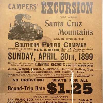 Flyer advertising an excursion to Sta. Cruz mountains, 1899