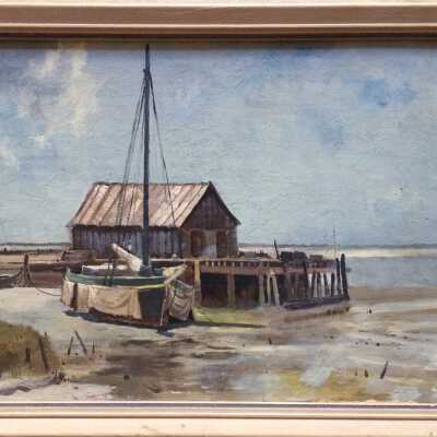 Anderson's Wharf and Alameda Flats in 1886, painting by Edwin Deakin