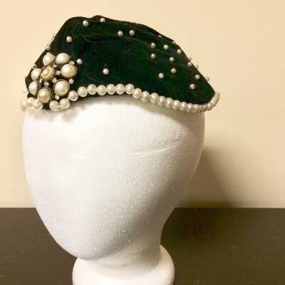 Black velvet Juliet cap trimmed with pearl beads