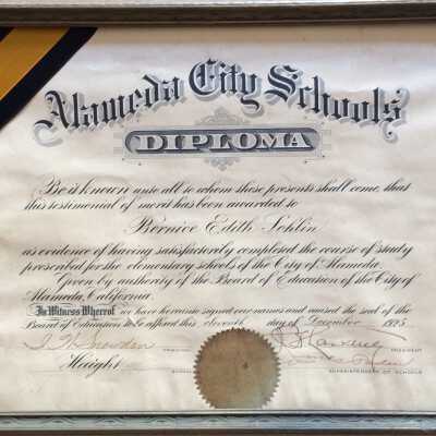 Haight School Diploma of Bernice Edith Sohlin, 1925