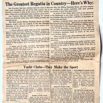 Newspaper Clipping, listing yacht clubs, and a regatta in which Gustaf Ekberg participated