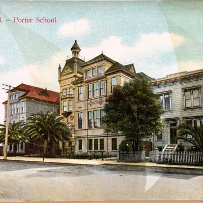 Postcard depicting original Porter School, c. 1910