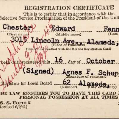 Registration certificate for selective service for Edward Fenn, 1945