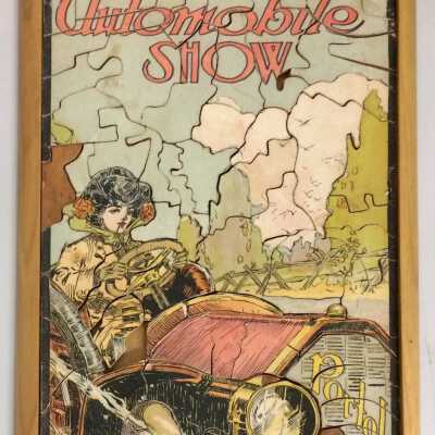 'Automobile Show' Colored lithograph on wood puzzle, c. 1909