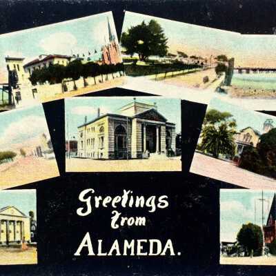 Postcard with nine views of Alameda, early 1900s