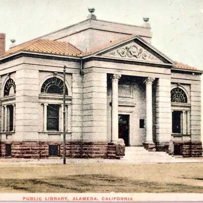 Postcard of main facade Alameda Free Library, 1908