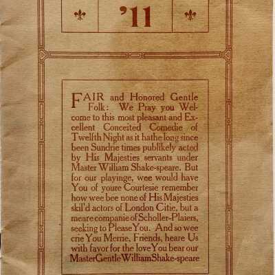 Program Alameda High School play 'Twelfth Night', 1910