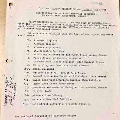 Listing of historical monuments, City Resolution #9733, 1983