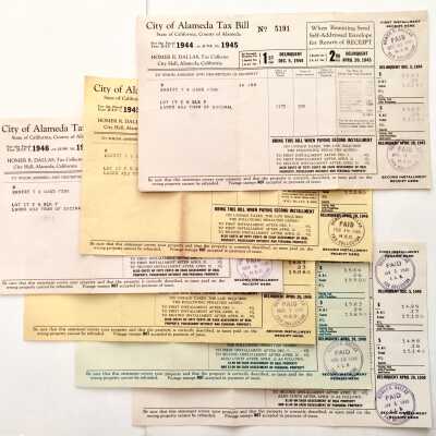 Receipt payment of City taxes for 2038 Alameda Ave, 1944-1950