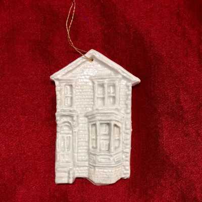 Glazed Christmas ornament of 2121 Alameda Avenue, by Pat Payne, 1970s