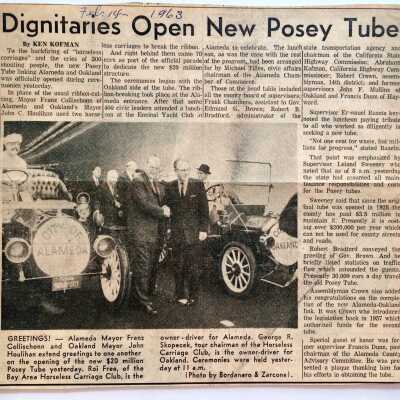 Clipping about opening celebration of the Webster Street Tube, 1963