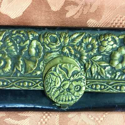 Leather lined change purse and purple case, c. 1890s