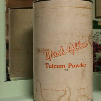Metal container of Mark Allen Talcum Powder from Frank's Barber Shop